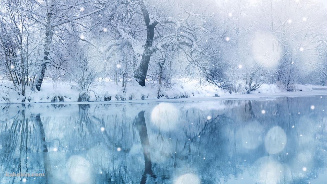 青い池 雪の壁紙(1280px x 720px) 高画質 PC・デスクトップ用