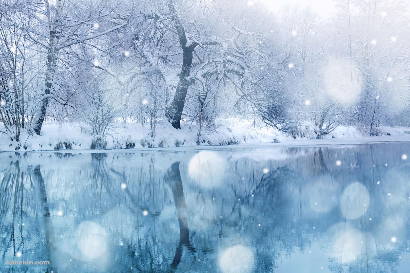 青い池 雪の壁紙(1440px x 960px) 高画質 PC・デスクトップ用