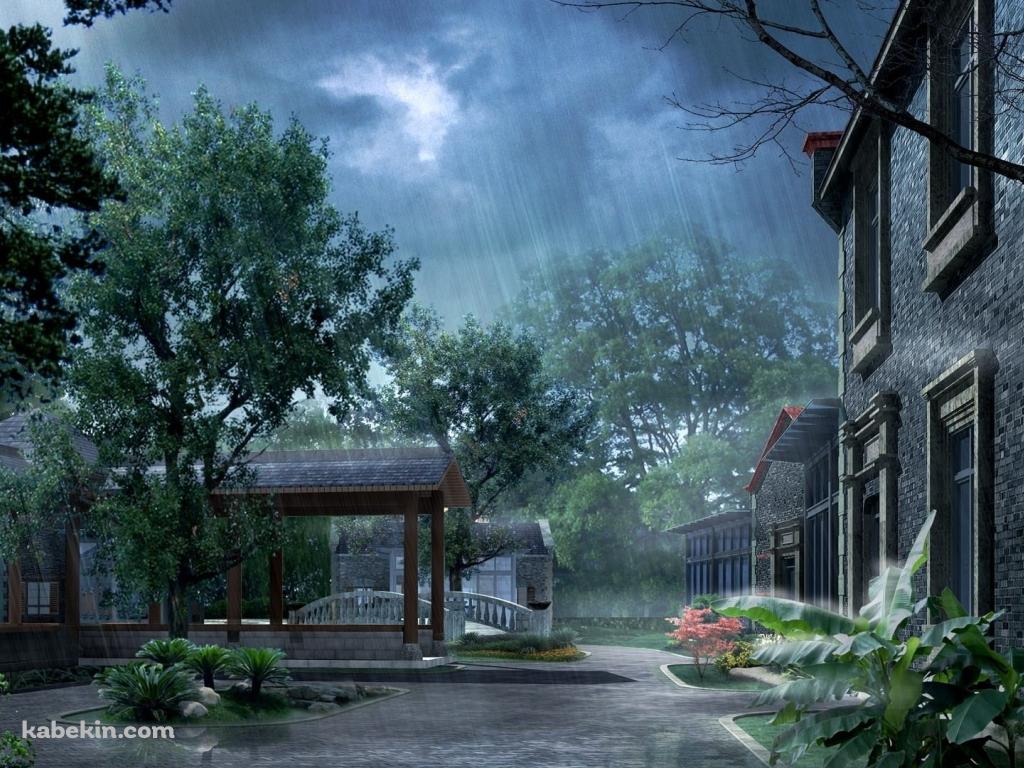 雨降る庭園の壁紙(1024px x 768px) 高画質 PC・デスクトップ用