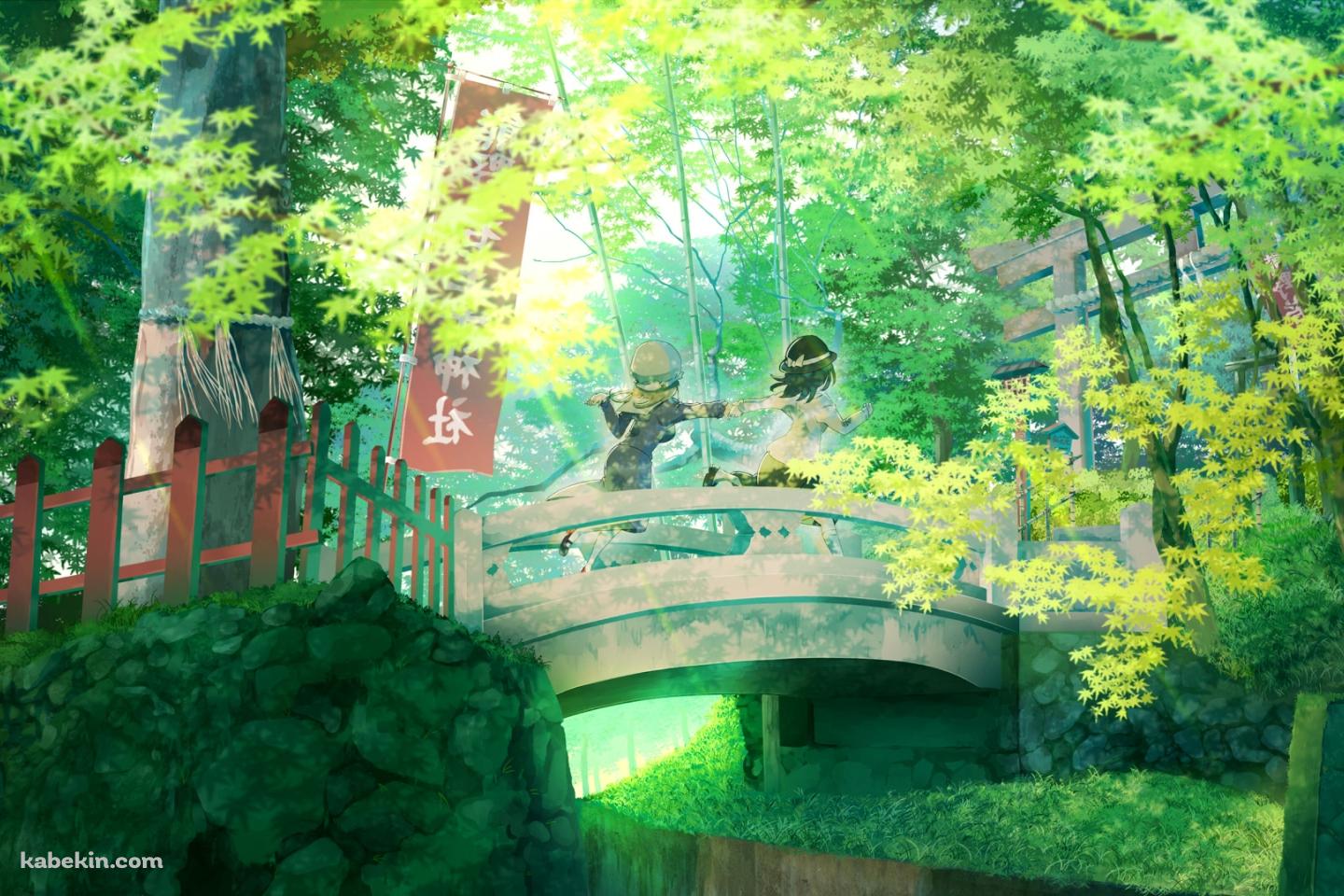 新緑の中、走る二人の壁紙(1440px x 960px) 高画質 PC・デスクトップ用