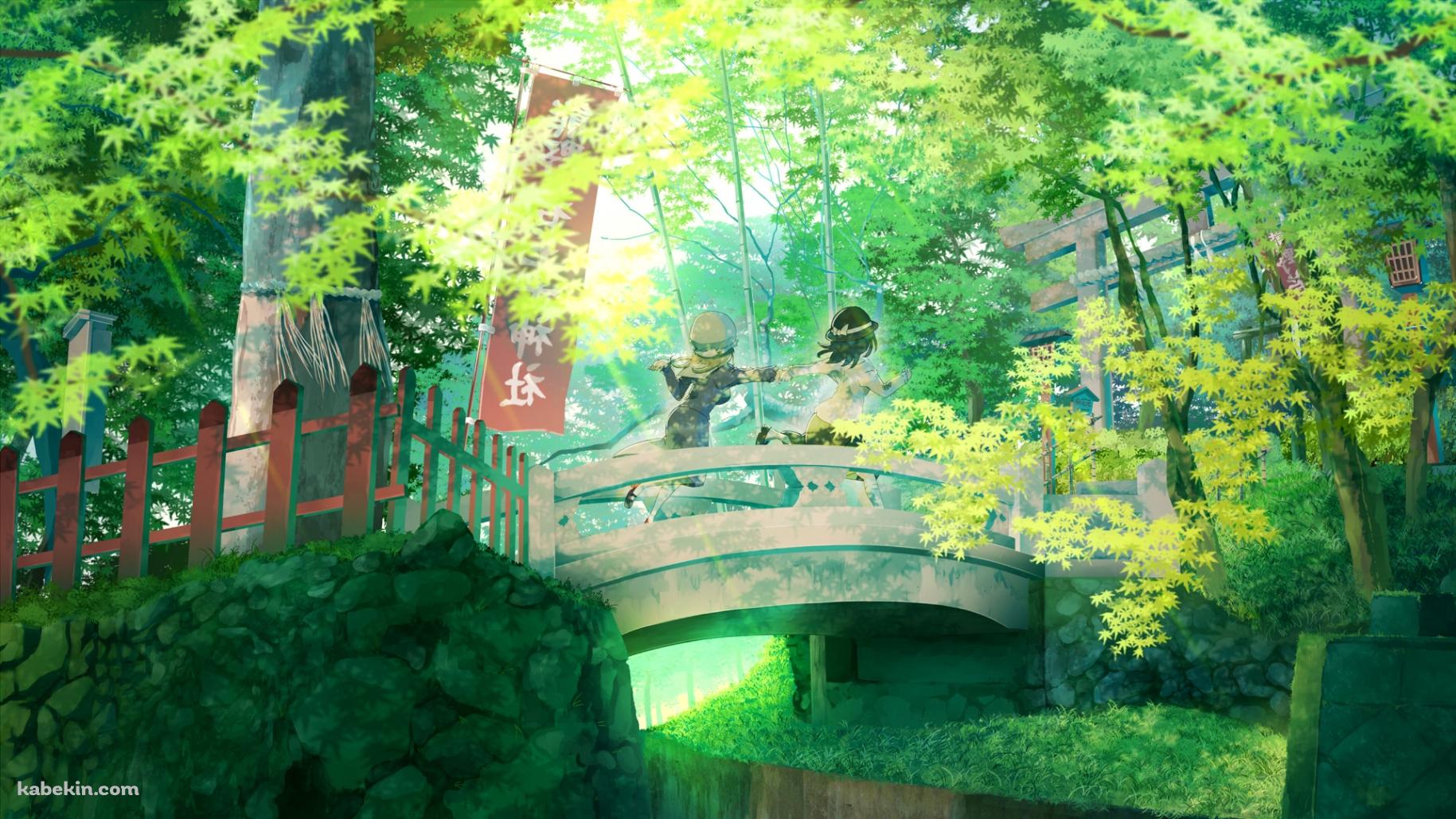新緑の中、走る二人の壁紙(1829px x 1029px) 高画質 PC・デスクトップ用