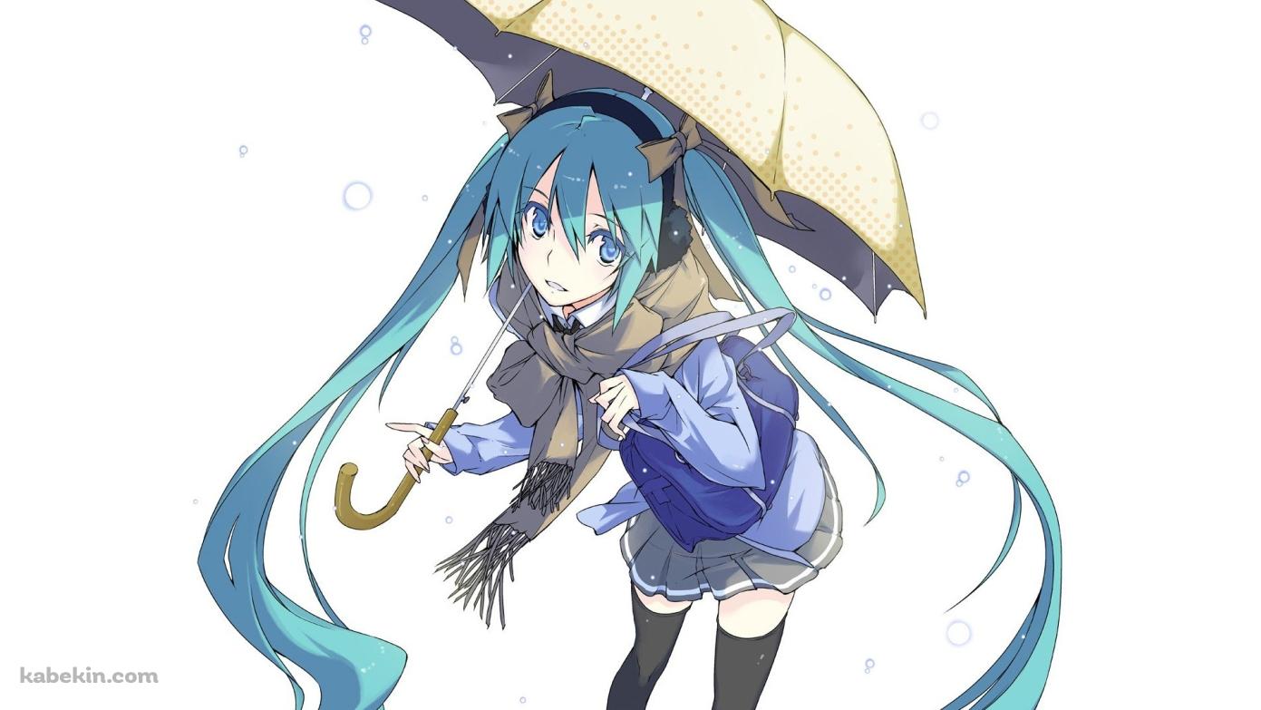 傘をさした初音ミクの壁紙(1391px x 783px) 高画質 PC・デスクトップ用