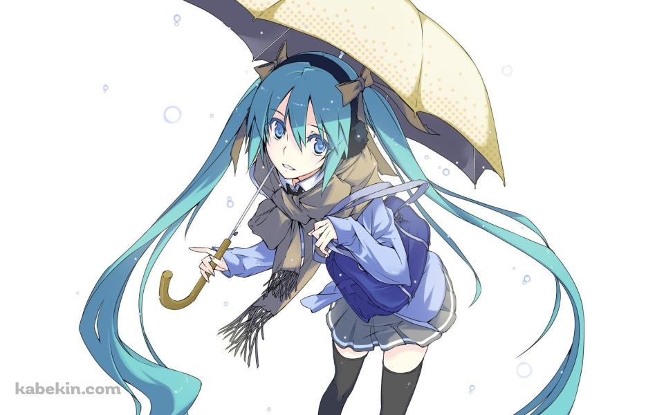 傘をさした初音ミクの壁紙(960px x 600px) 高画質 PC・デスクトップ用