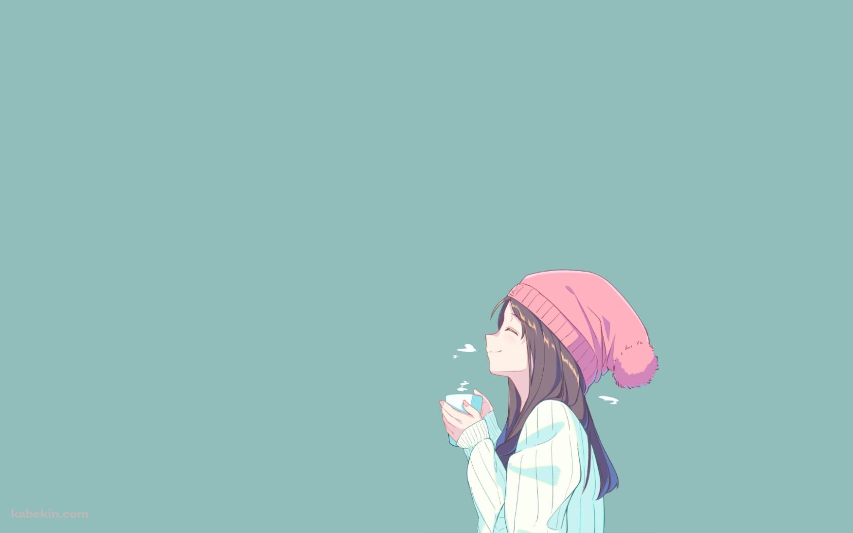 ニット帽を被ったコーヒーカップを持つ女の子の壁紙(1680px x 1050px) 高画質 PC・デスクトップ用