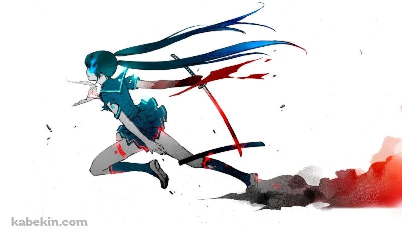 抜刀する初音ミクの壁紙(800px x 480px) 高画質 PC・デスクトップ用