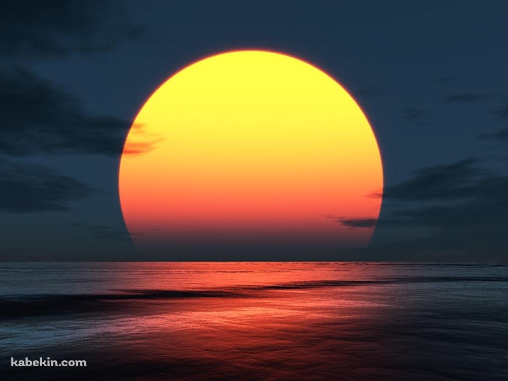 浜辺から見る夕日の壁紙(1024px x 768px) 高画質 PC・デスクトップ用