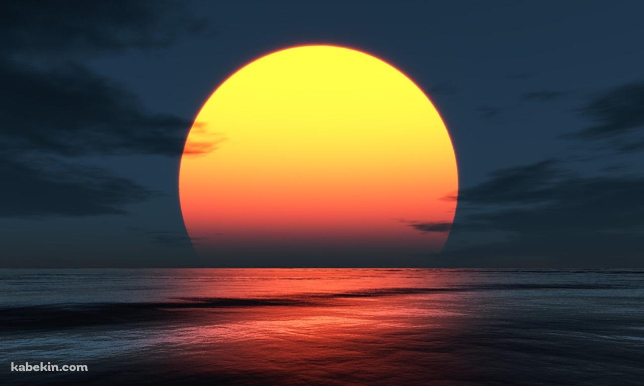 浜辺から見る夕日の壁紙(1280px x 768px) 高画質 PC・デスクトップ用
