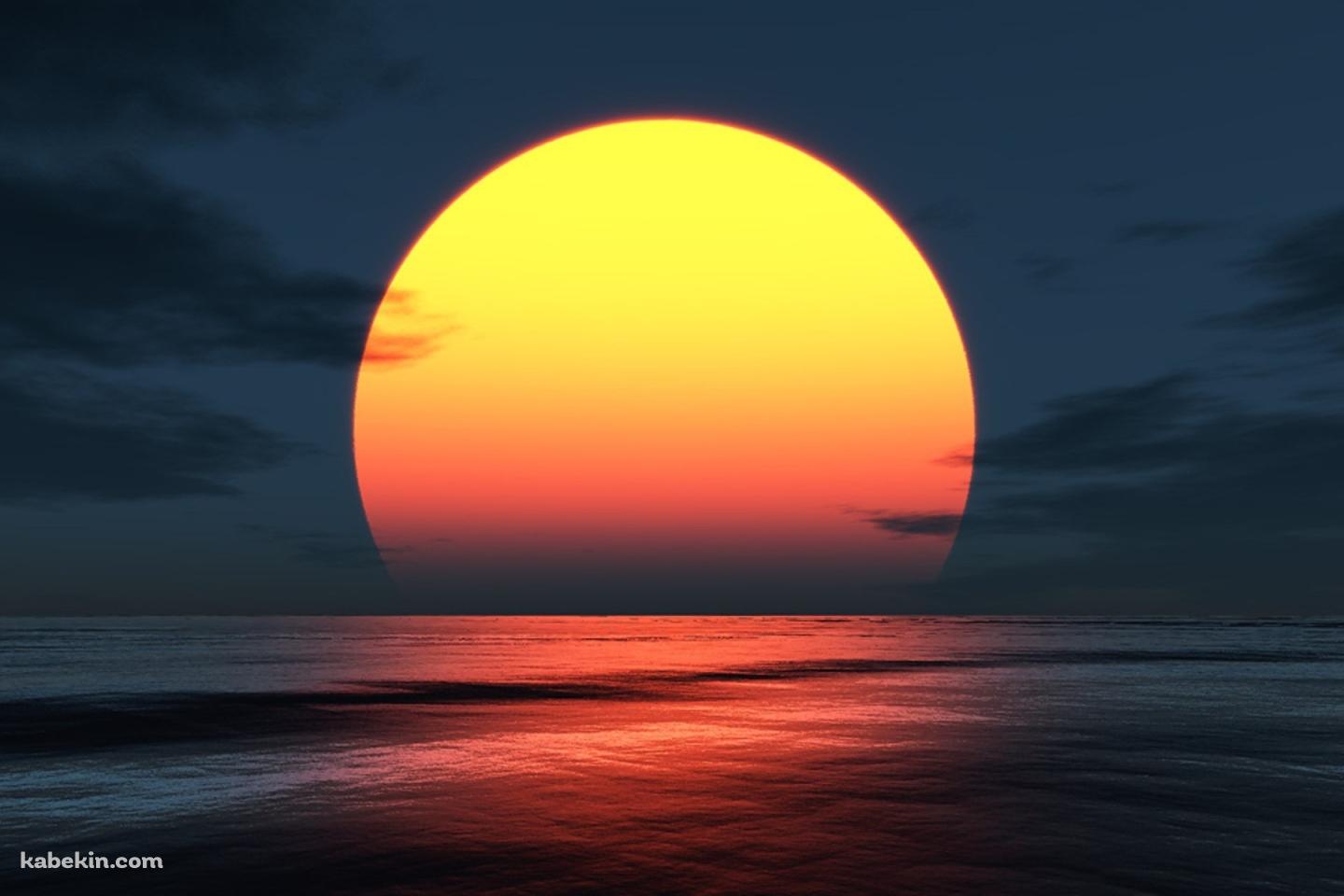 浜辺から見る夕日の壁紙(1440px x 960px) 高画質 PC・デスクトップ用