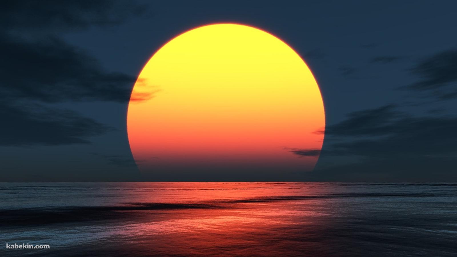 浜辺から見る夕日の壁紙(1600px x 900px) 高画質 PC・デスクトップ用