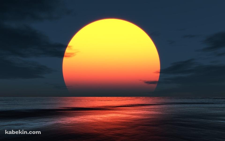 浜辺から見る夕日の壁紙(960px x 600px) 高画質 PC・デスクトップ用