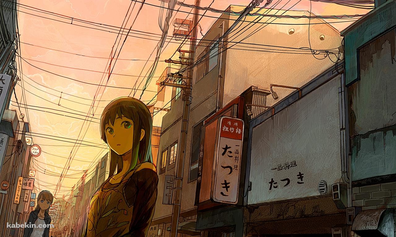 夕暮れの商店街の壁紙(1280px x 768px) 高画質 PC・デスクトップ用