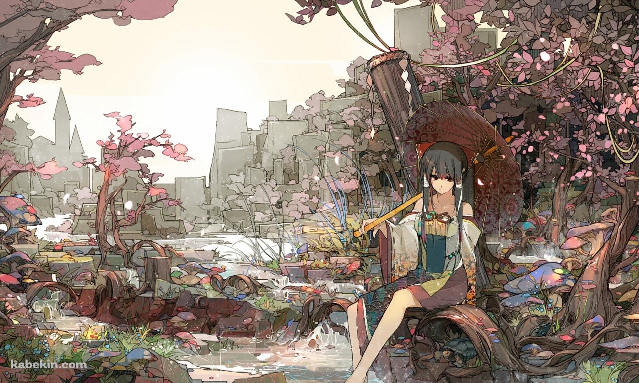 東方 桜と少女の壁紙(1280px x 768px) 高画質 PC・デスクトップ用