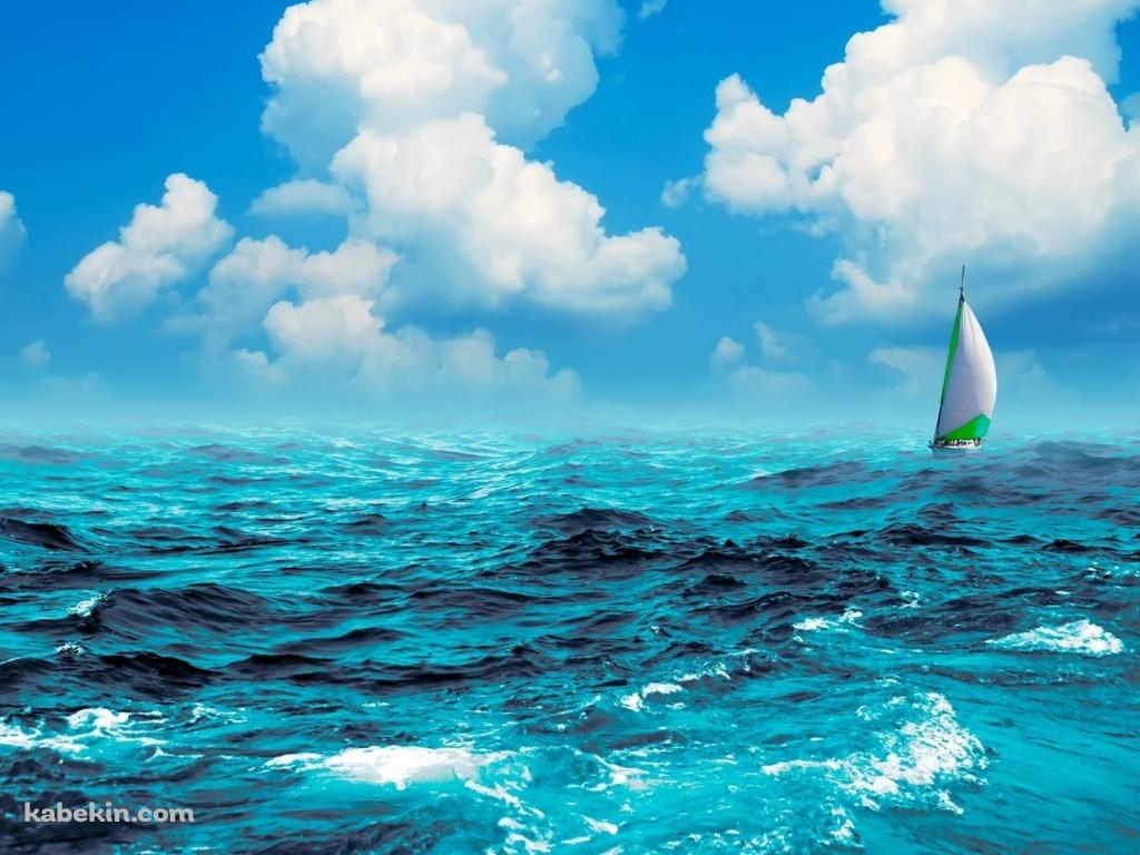 荒れた波 ヨットでの航海の壁紙(1024px x 768px) 高画質 PC・デスクトップ用
