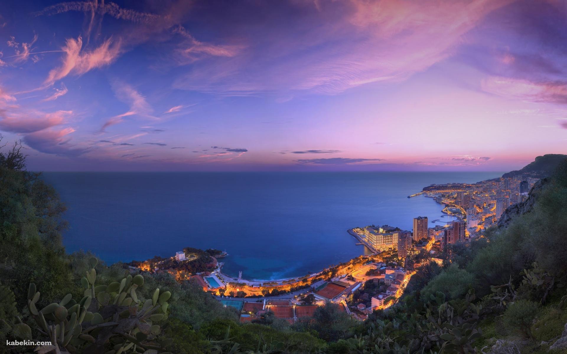 夜の海沿いの街の壁紙(1920px x 1200px) 高画質 PC・デスクトップ用