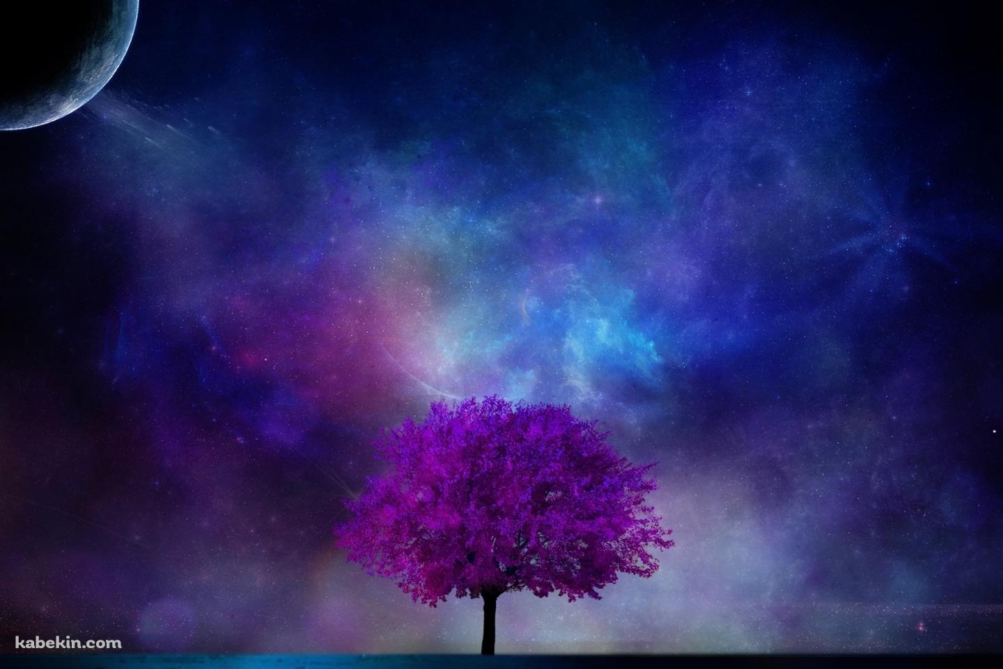 紫の木と銀河の壁紙(1440px x 960px) 高画質 PC・デスクトップ用
