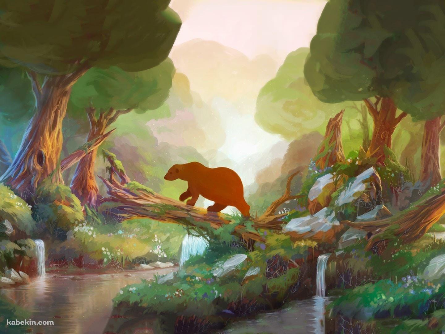 森を散歩するクマの壁紙(1440px x 1080px) 高画質 PC・デスクトップ用