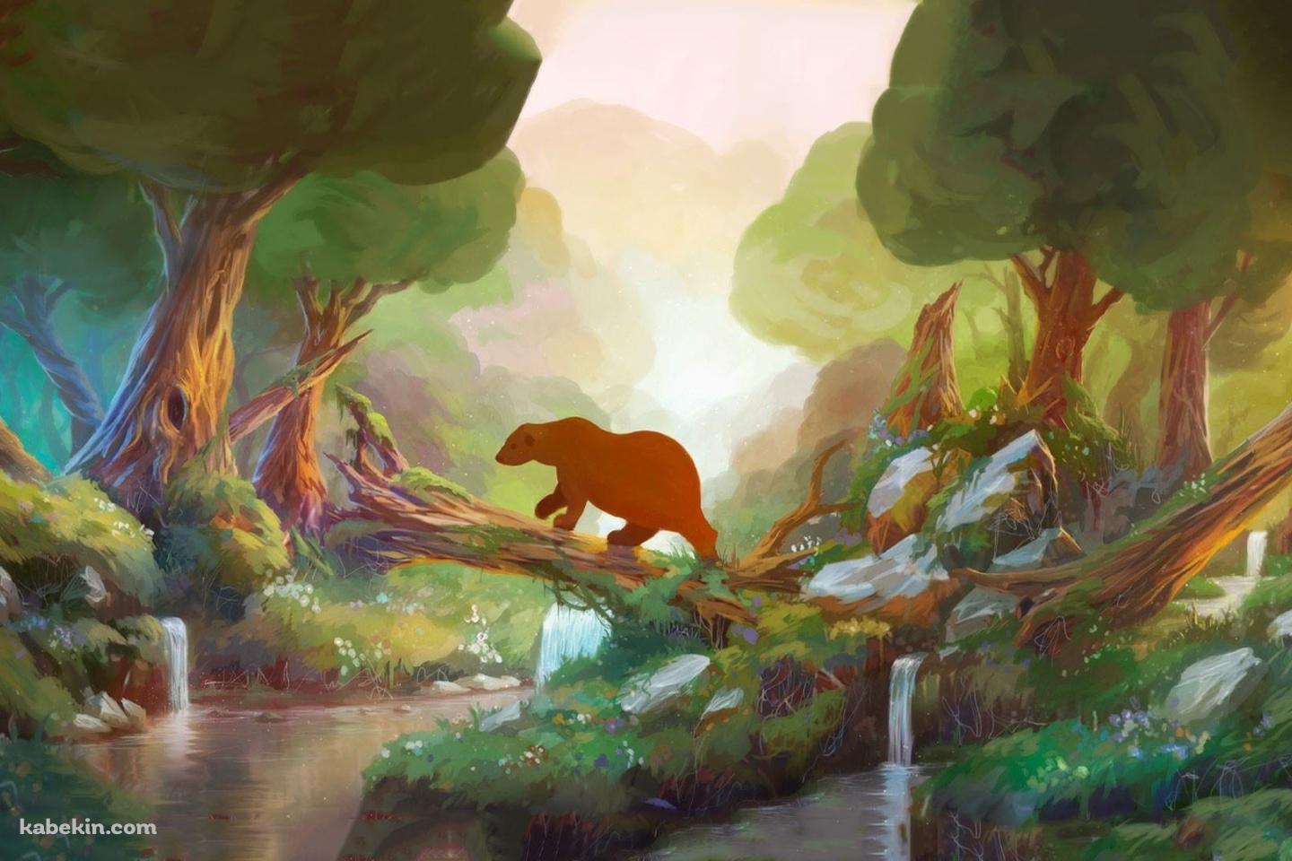 森を散歩するクマの壁紙(1440px x 960px) 高画質 PC・デスクトップ用