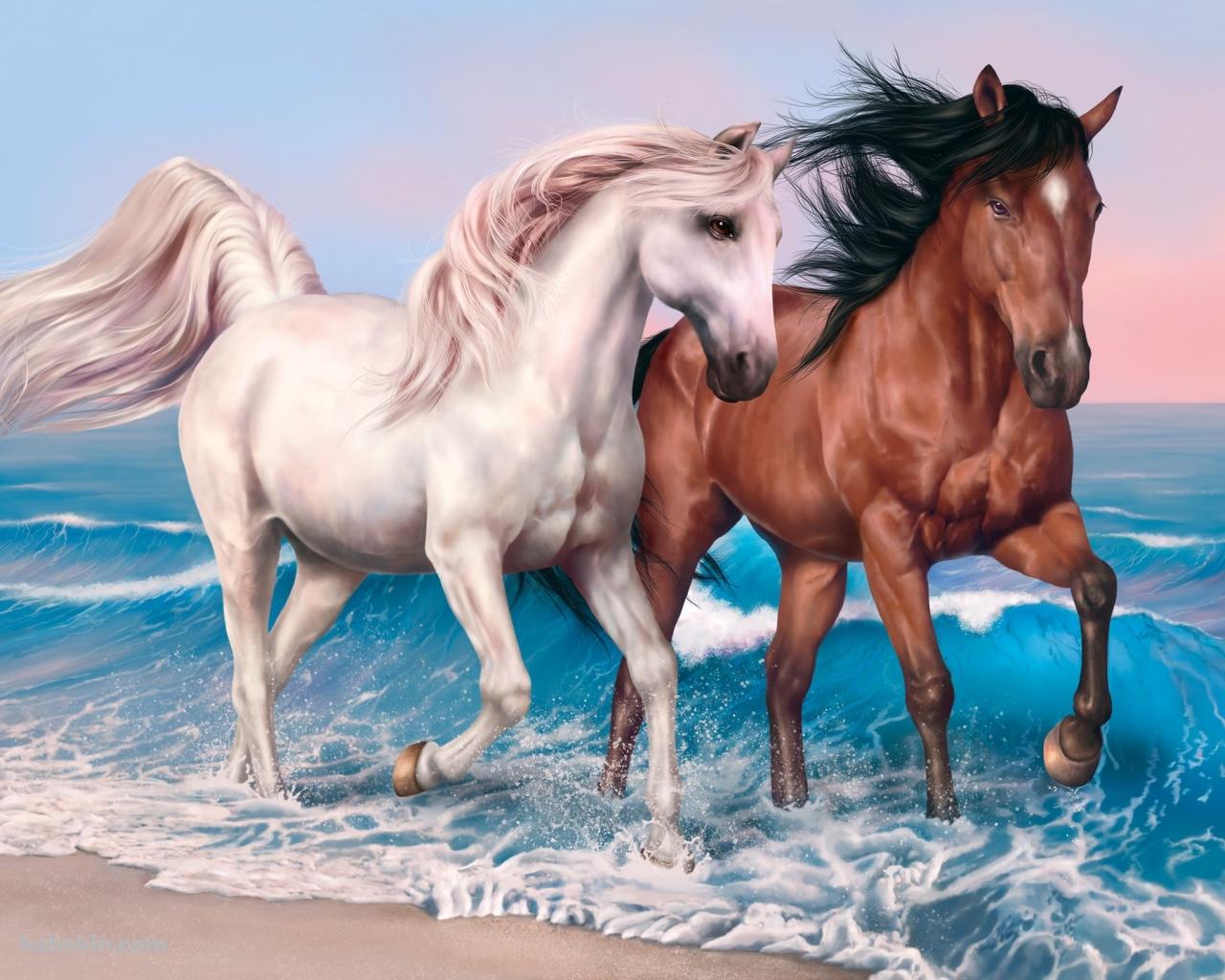 2頭の馬の壁紙(1280px x 1024px) 高画質 PC・デスクトップ用