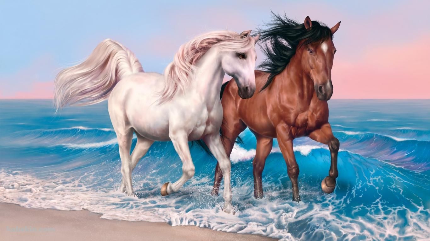 2頭の馬の壁紙(1366px x 768px) 高画質 PC・デスクトップ用