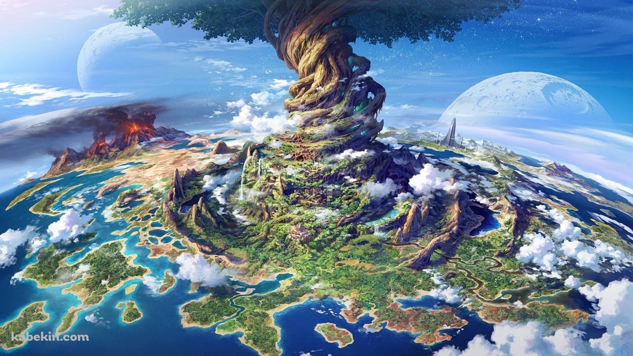 ファンタジー 海 島 火山の壁紙(1242px x 698px) 高画質 PC・デスクトップ用