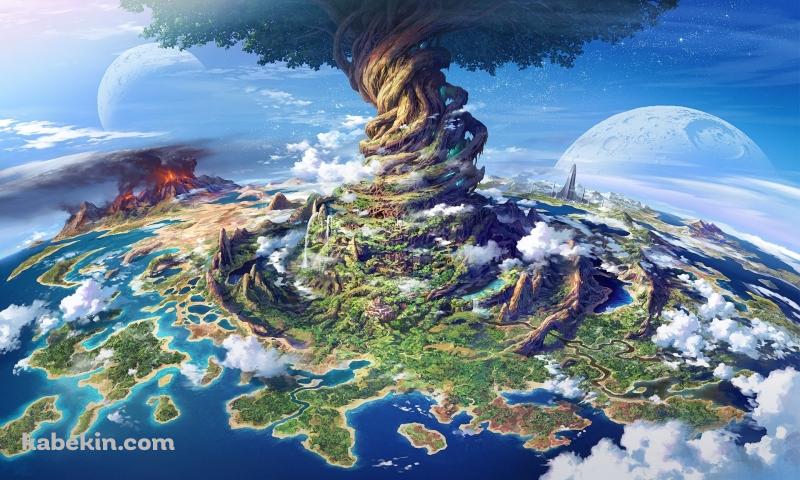 ファンタジー 海 島 火山の壁紙(800px x 480px) 高画質 PC・デスクトップ用