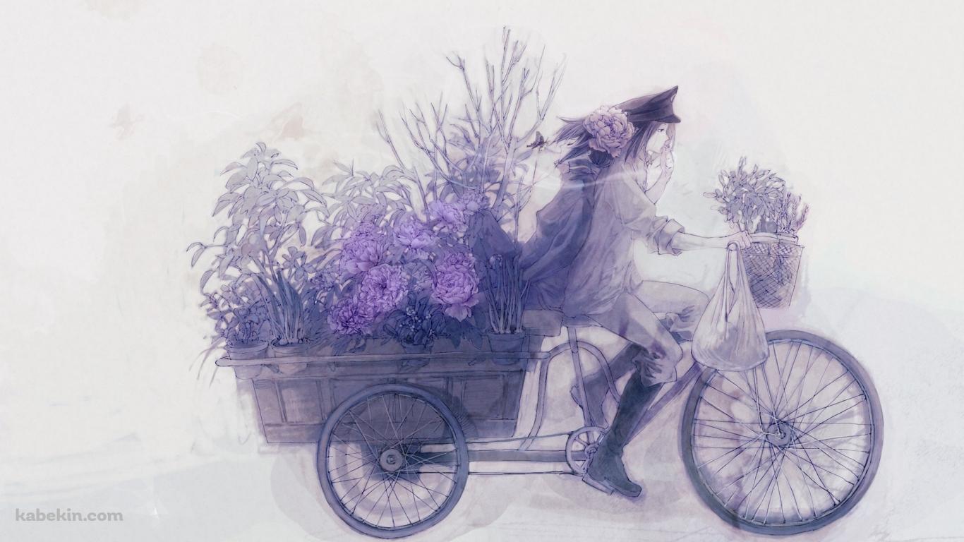 花運ぶ女性の壁紙(1366px x 768px) 高画質 PC・デスクトップ用