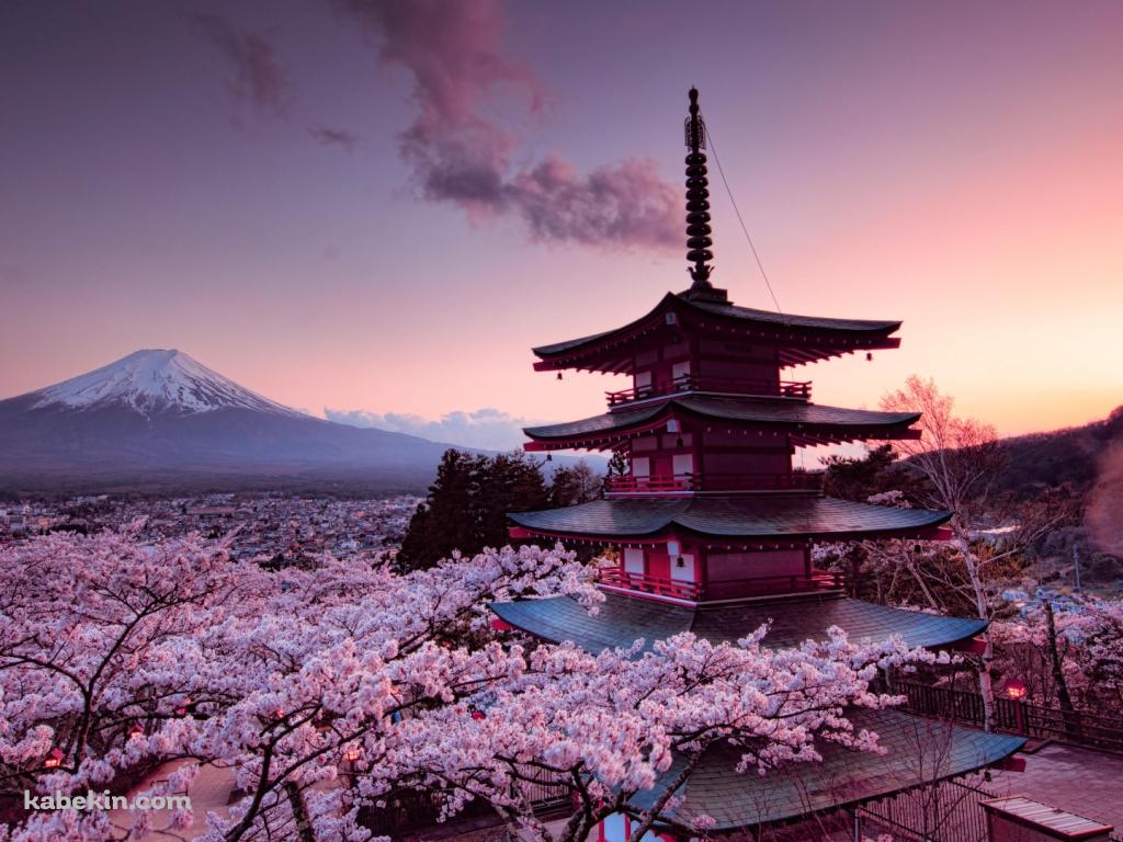 富士山と桜と五重塔の壁紙(1024px x 768px) 高画質 PC・デスクトップ用