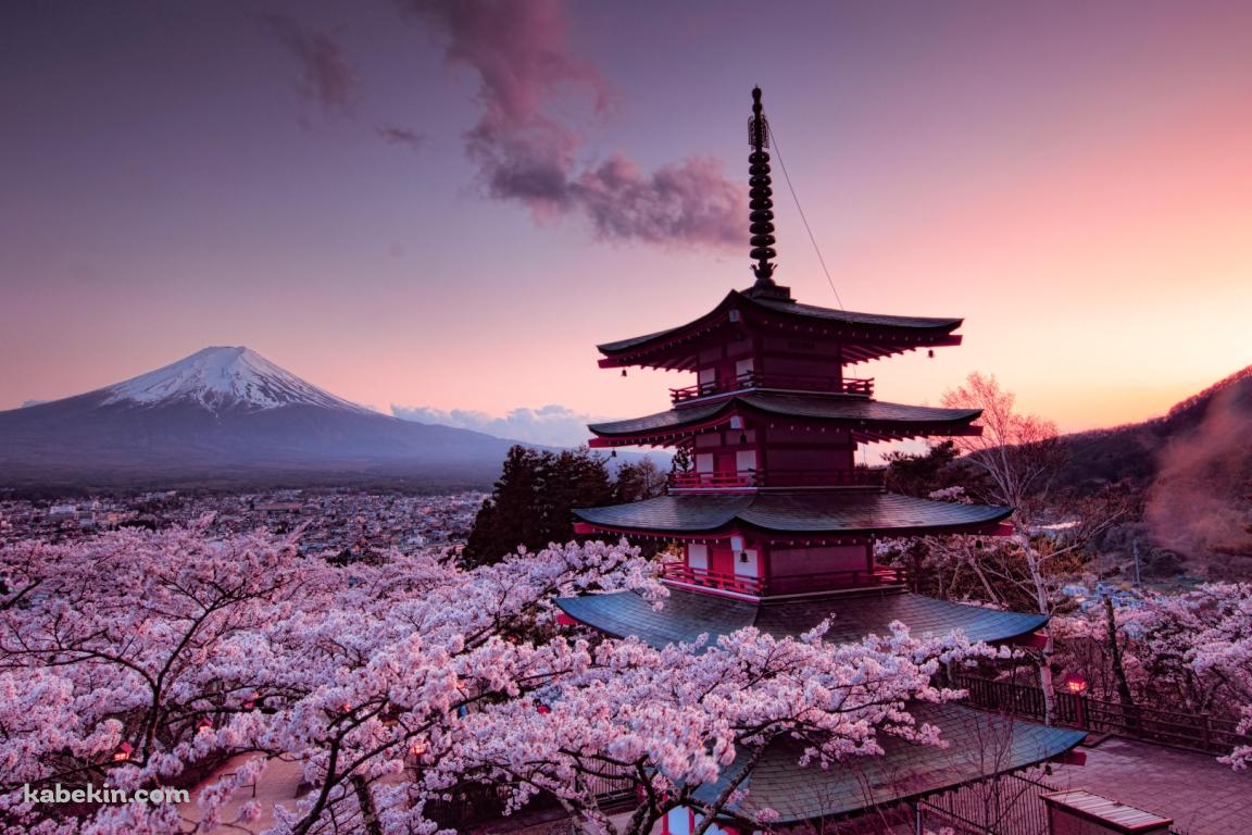 富士山と桜と五重塔の壁紙(1152px x 768px) 高画質 PC・デスクトップ用