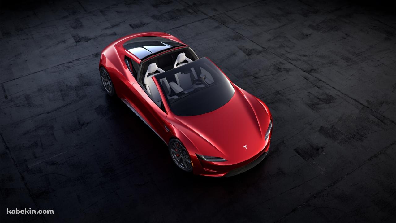 斜め上から見た赤いテスラの車 オープンカーの壁紙(1280px x 720px) 高画質 PC・デスクトップ用