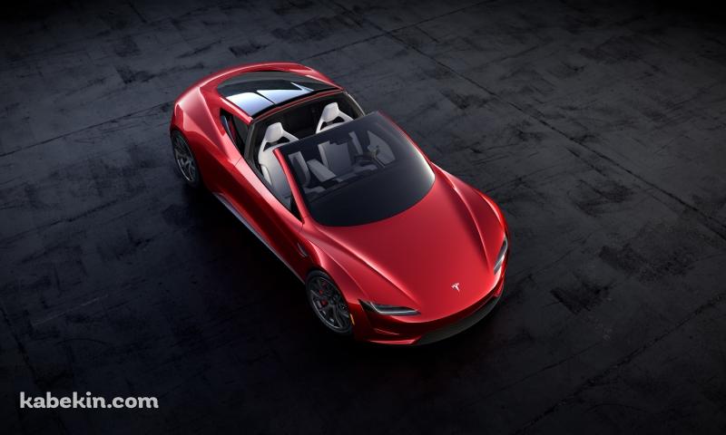 斜め上から見た赤いテスラの車 オープンカーの壁紙(800px x 480px) 高画質 PC・デスクトップ用