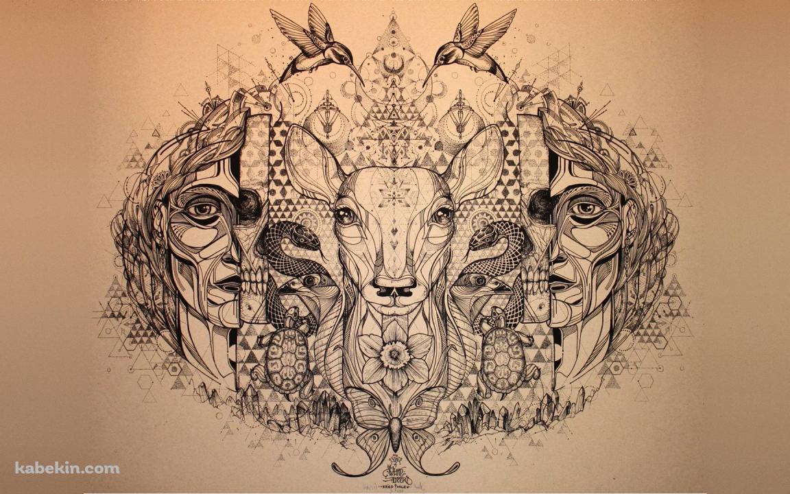 鹿と人のデジタルアートの壁紙(1152px x 720px) 高画質 PC・デスクトップ用
