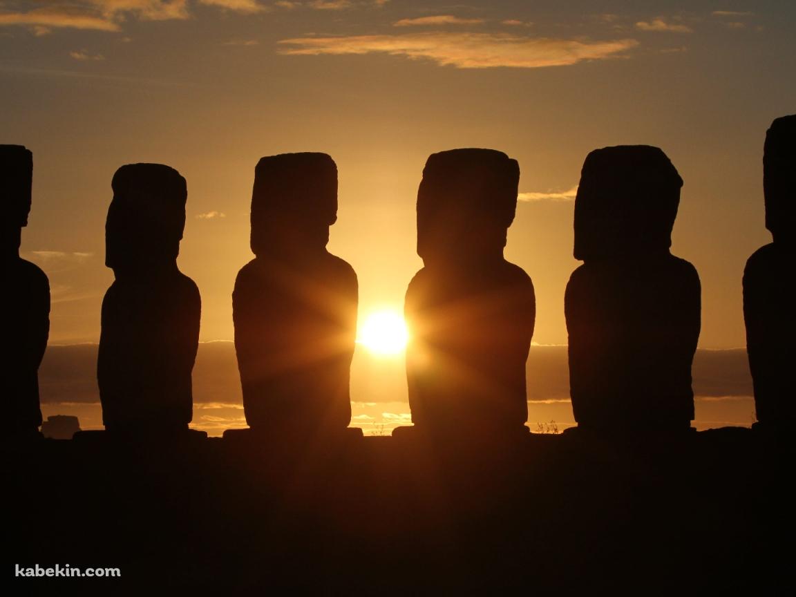 イースター島 パスクア島 夕陽とモアイ像の壁紙(1152px x 864px) 高画質 PC・デスクトップ用
