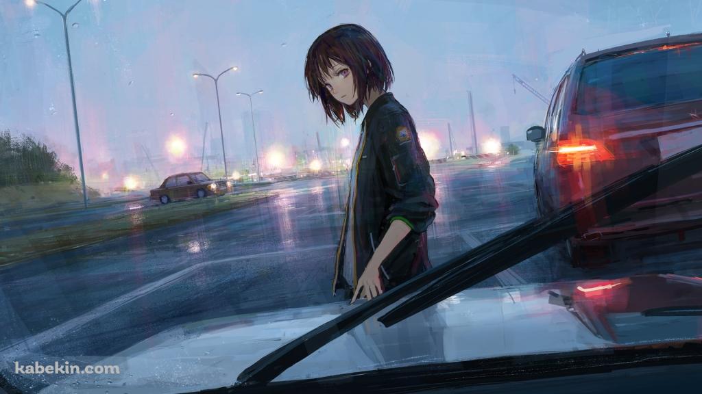 雨 車 黒髪のショートカットの女性の壁紙(1024px x 576px) 高画質 PC・デスクトップ用