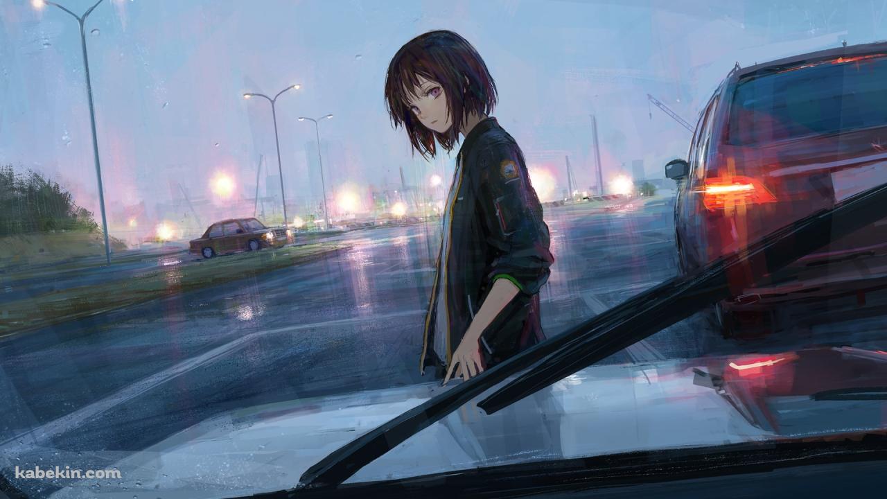 雨 車 黒髪のショートカットの女性の壁紙(1280px x 720px) 高画質 PC・デスクトップ用