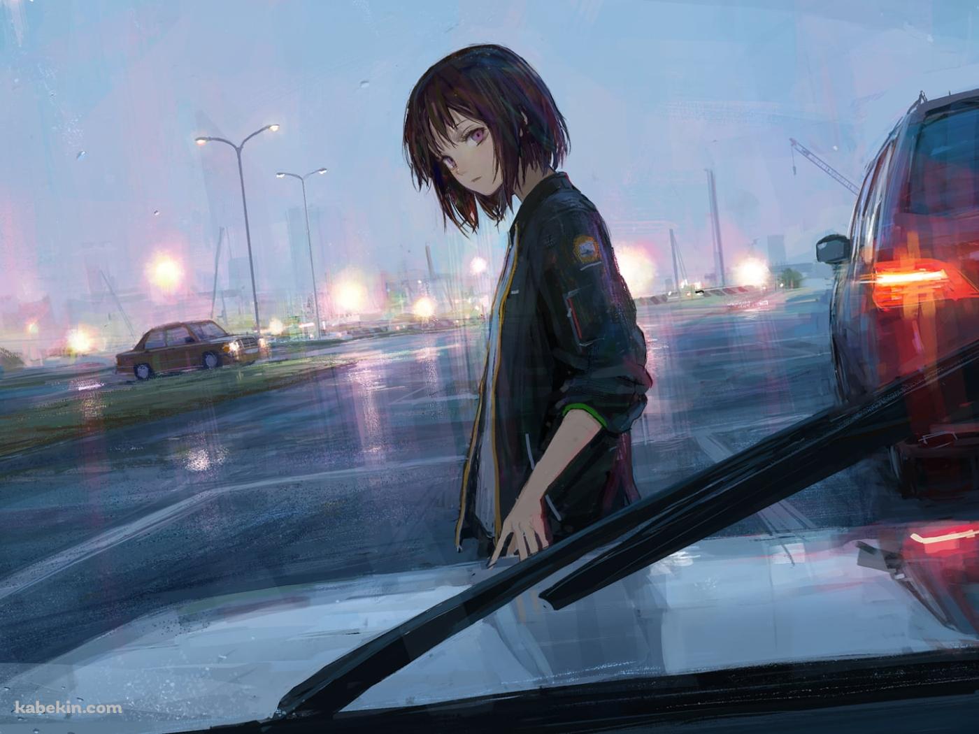 雨 車 黒髪のショートカットの女性の壁紙(1400px x 1050px) 高画質 PC・デスクトップ用