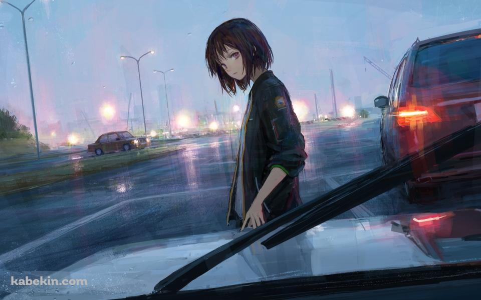 雨 車 黒髪のショートカットの女性の壁紙(960px x 600px) 高画質 PC・デスクトップ用