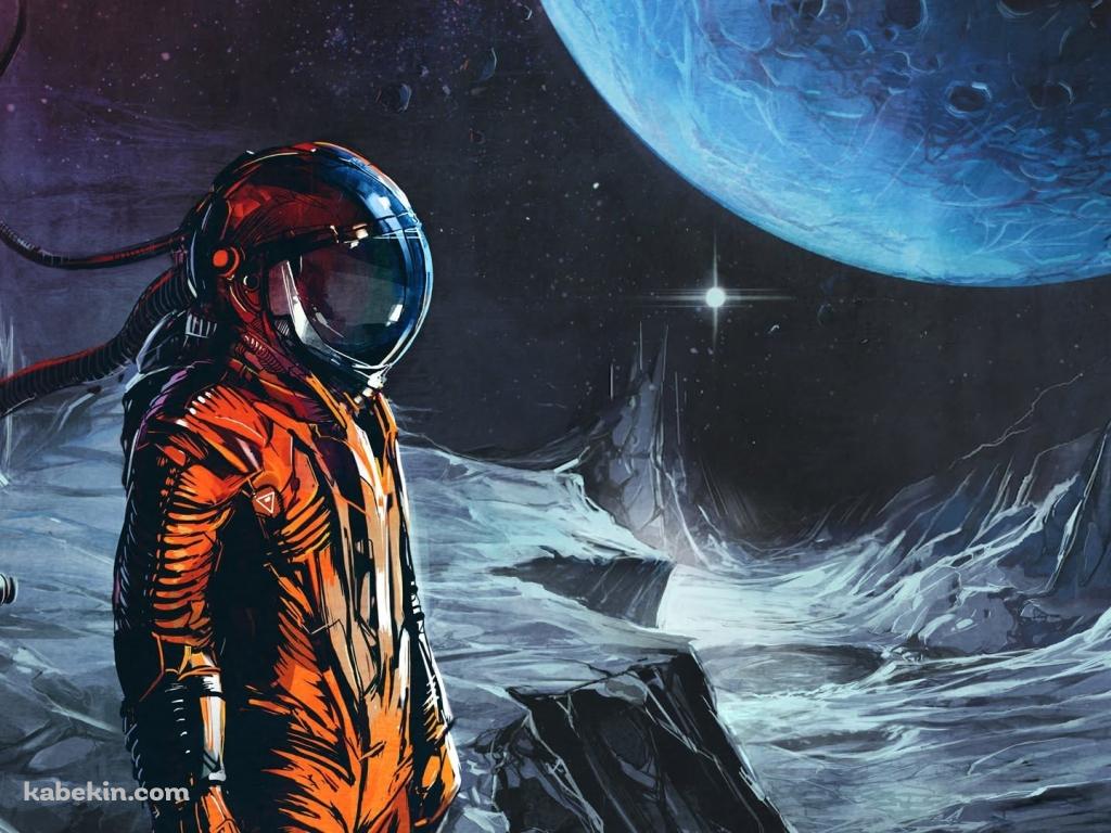 月と宇宙飛行士の壁紙(1024px x 768px) 高画質 PC・デスクトップ用