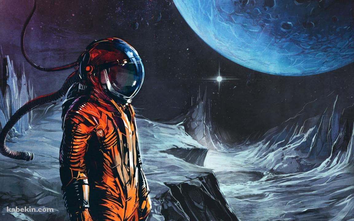 月と宇宙飛行士の壁紙(1152px x 720px) 高画質 PC・デスクトップ用