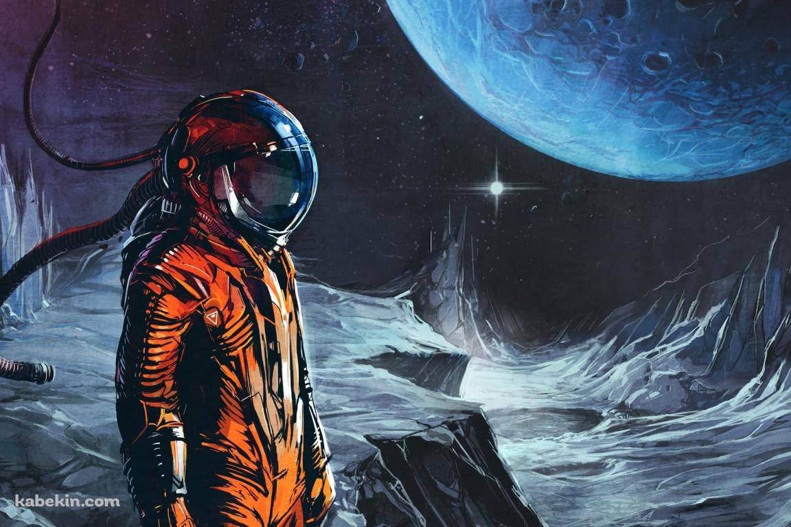 月と宇宙飛行士の壁紙(1152px x 768px) 高画質 PC・デスクトップ用