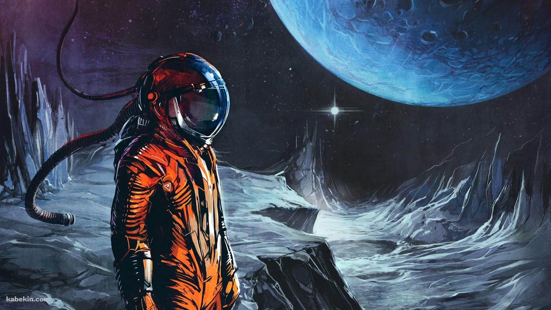 月と宇宙飛行士の壁紙(1920px x 1080px) 高画質 PC・デスクトップ用
