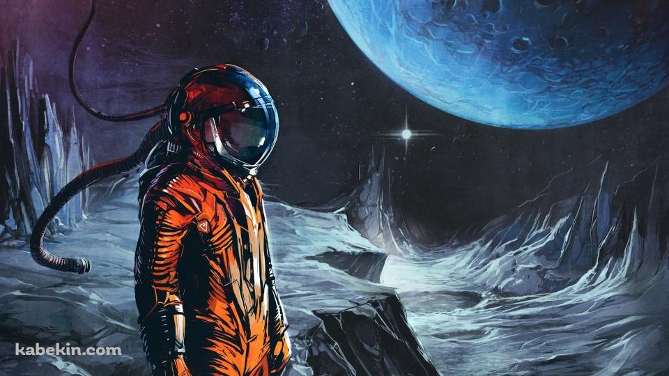 月と宇宙飛行士の壁紙(960px x 540px) 高画質 PC・デスクトップ用