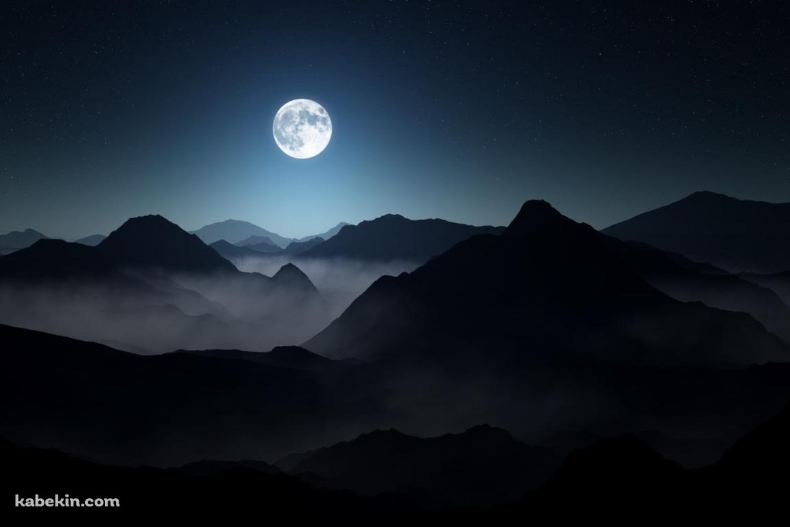 暗い山脈 満月の壁紙(1152px x 768px) 高画質 PC・デスクトップ用