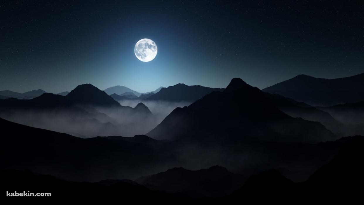 暗い山脈 満月の壁紙(1242px x 698px) 高画質 PC・デスクトップ用