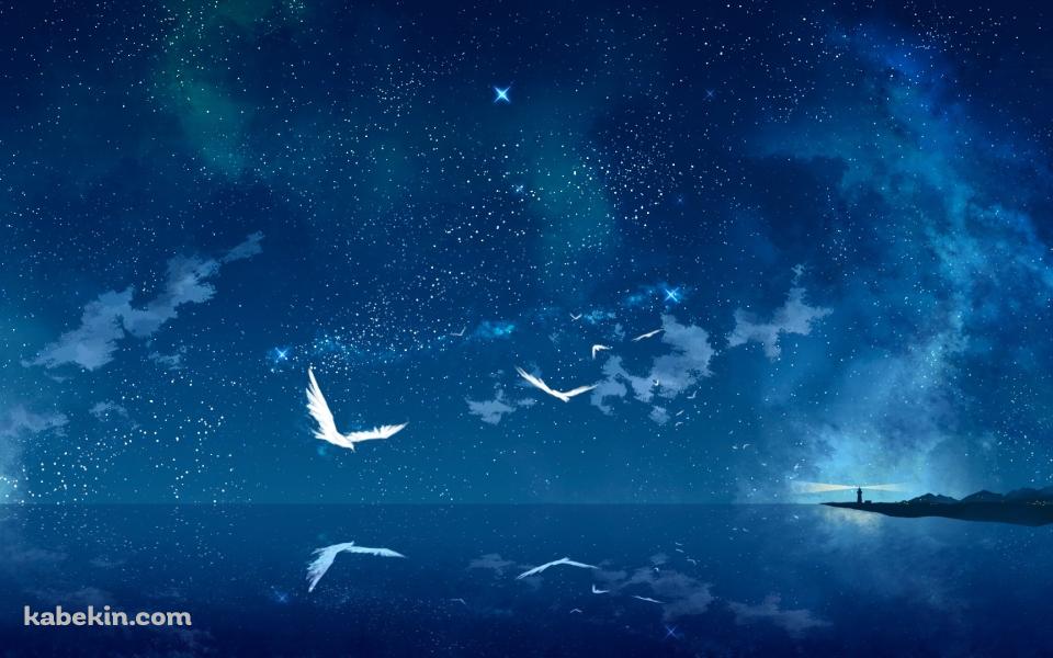 鳥舞う夜の壁紙(960px x 600px) 高画質 PC・デスクトップ用