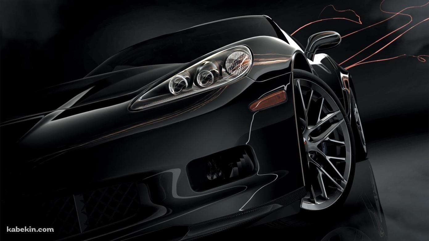 かっこいい黒い車 正面の壁紙(1391px x 783px) 高画質 PC・デスクトップ用