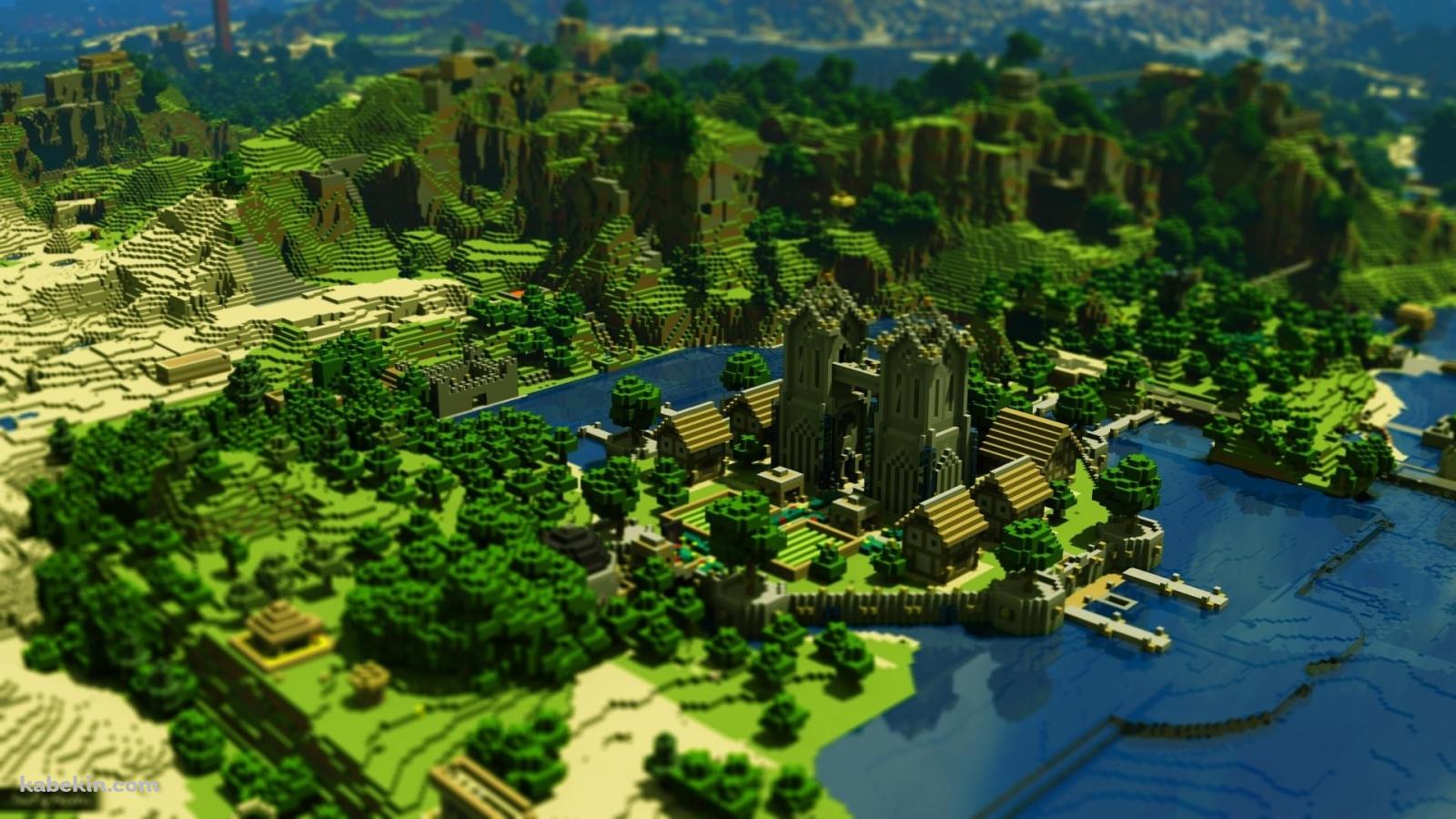 マインクラフト マイクラ 緑の街の壁紙(1600px x 900px) 高画質 PC・デスクトップ用