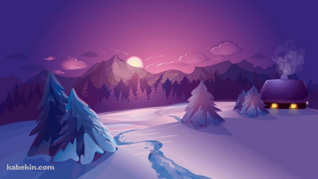 雪山 雪小屋 綺麗 雪景色の壁紙(1024px x 576px) 高画質 PC・デスクトップ用