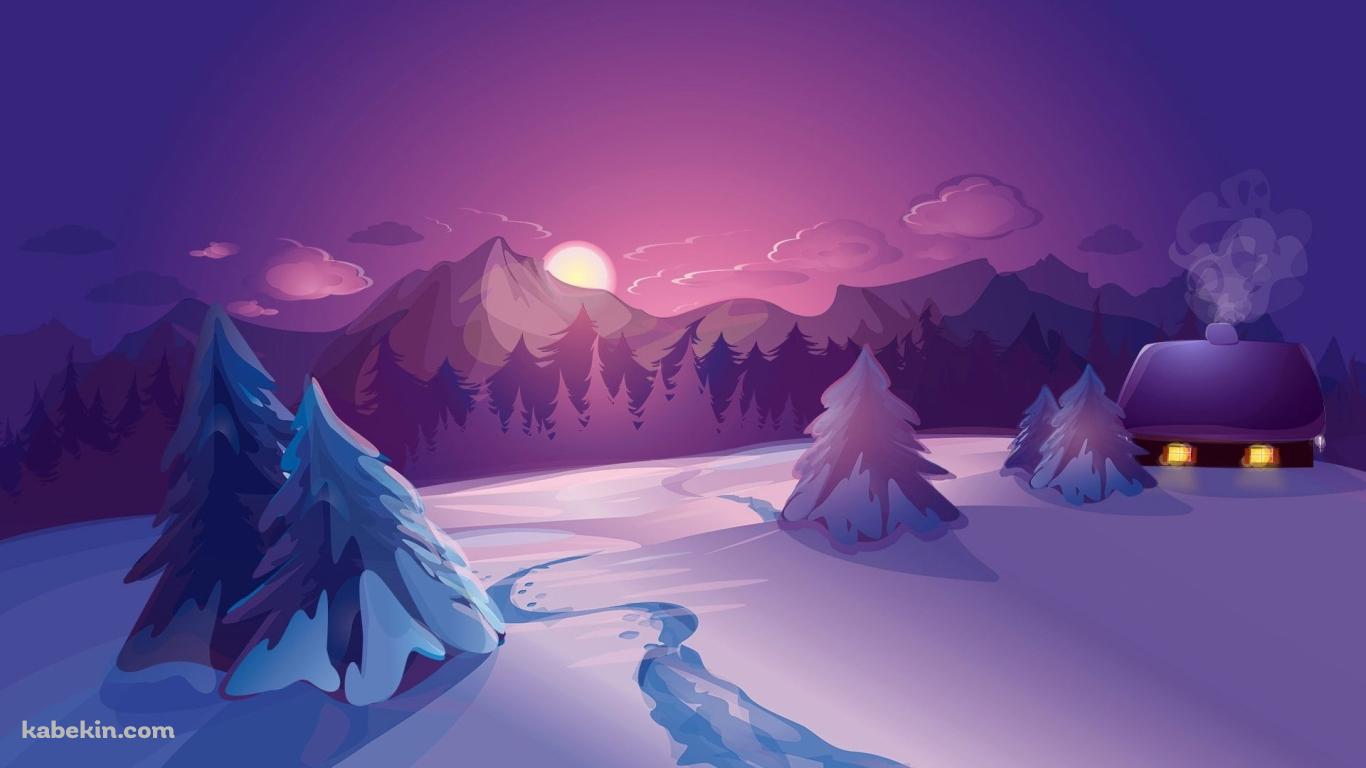 雪山 雪小屋 綺麗 雪景色の壁紙(1366px x 768px) 高画質 PC・デスクトップ用