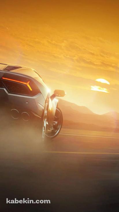 夕日と黒い車の壁紙(412px x 732px) 高画質 PC・デスクトップ用
