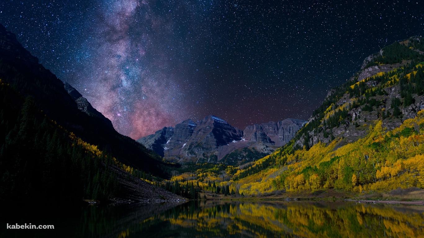 ノルウェー 絶景 満天の星空の壁紙(1366px x 768px) 高画質 PC・デスクトップ用